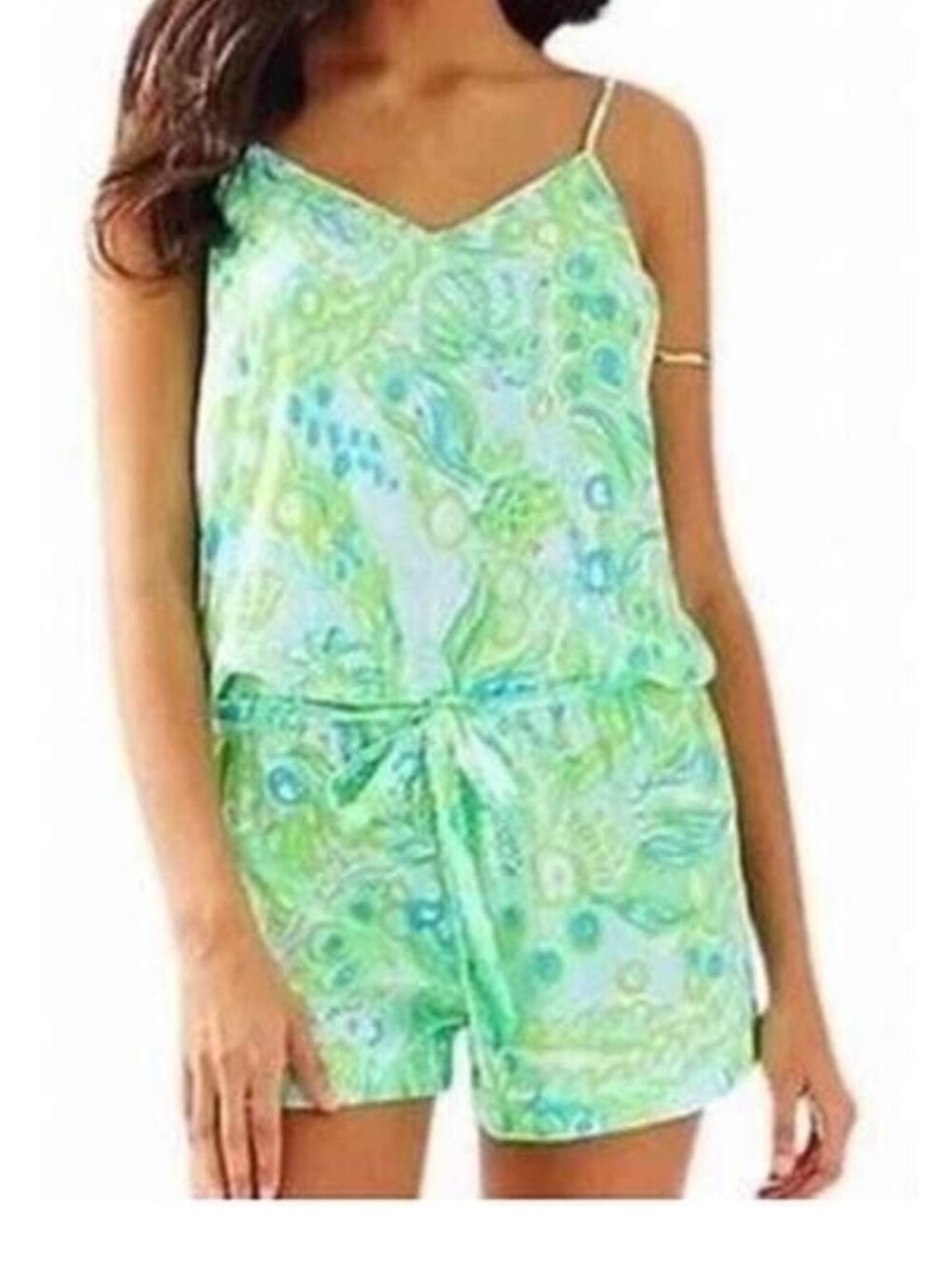 Lilly Pulitzer Aqua-Green Paisley Spaghetti-Strap Romper